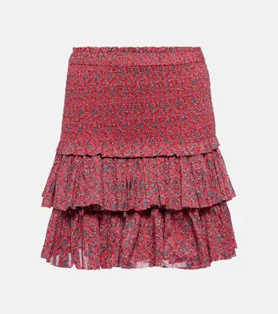 Isabel Marant Étoile Naomi Tiered Shirred Floral-print Cotton-voile Mini Skirt In Red