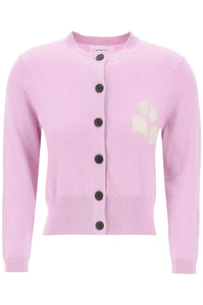 Marant Etoile Newton Cardigan With Logo Intarsia In Pink