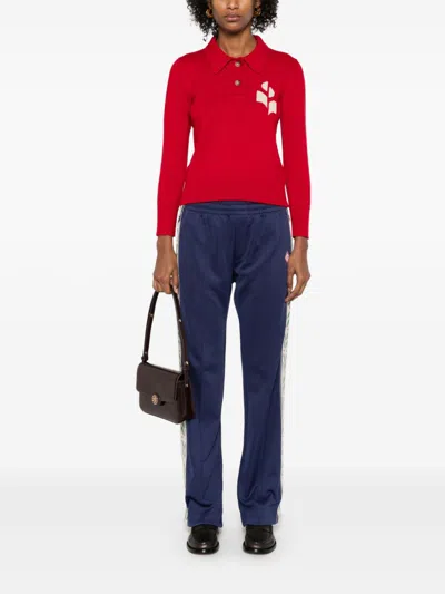 Isabel Marant Étoile Nola Logo Intarsia Polo Jumper In Red