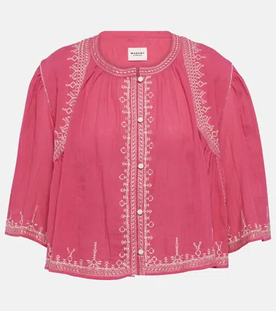 Marant Etoile Perkins Embroidered Cotton Crop Top In Pink