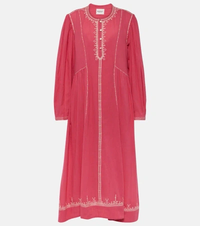 Marant Etoile Pippa Embroidered Cotton Midi Dress In Pink