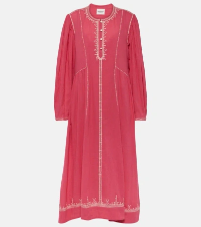 Isabel Marant Étoile Pippa Embroidered Cotton Midi Dress In Raspberry