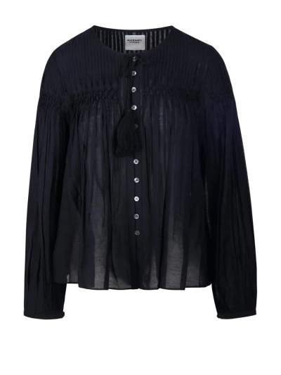 Marant Etoile Pleat Detailed Buttoned Blouse In Black