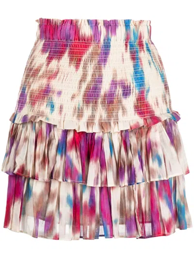 Marant Etoile Printed Cotton Short Skirt In Beige/raspberry