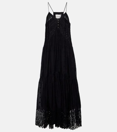 Marant Etoile Sabba Embroidered Cotton Maxi Dress In Black