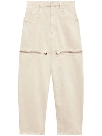 Marant Etoile Salia Jeans With Zip Detail In Beige