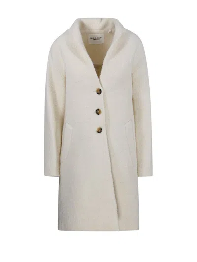 Marant Etoile Fine-knit Single Breasted Coat In Ec Ecru