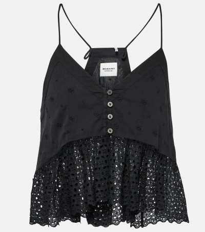 Marant Etoile Sogane Embroidered Peplum Top In Black