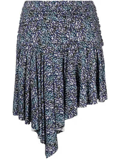 Isabel Marant Étoile Juliany Asymmetric Draped Printed Stretch-jersey Mini Skirt In Blue