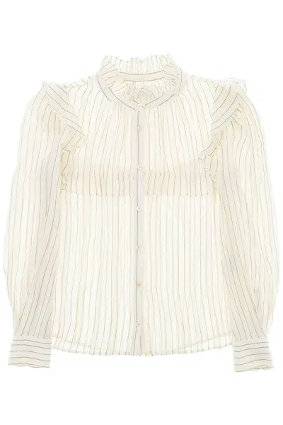 Isabel Marant Étoile Idety Ruffled Striped Shirt In White
