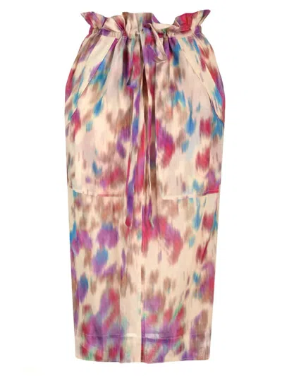 Marant Etoile Tie-dyed Drawstring Midi Skirt In Beige/raspberry
