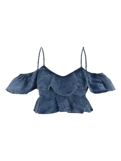 Marant Etoile Voloteo Chambray Crop Top In Blue