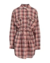 Marant Etoile Liliane Belted Checked Cotton And Linen-blend Mini Shirt Dress In Orange