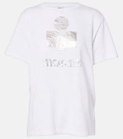 Isabel Marant Étoile Zewel Metallic Logo Slub Linen Graphic Tee In White