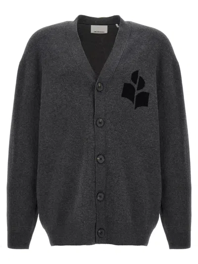 Isabel Marant Logo-intarsia Cardigan In Gray