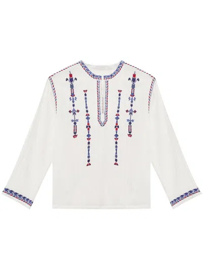 Isabel Marant Zakaria Embroidered Textured-cotton Shirt In White