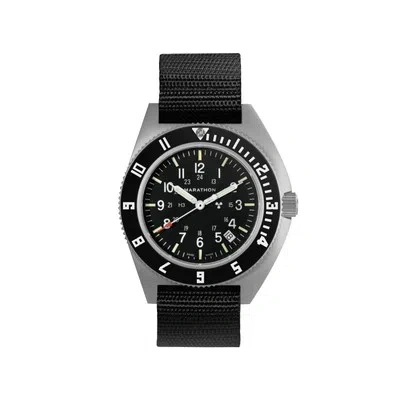 Pre-owned Marathon 41mm Steel Navigator W/ Date (ssnav-d) On Ballistic Nylon 316l Stainles