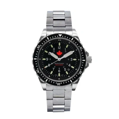 Pre-owned Marathon 46mm Red Maple Jumbo Diver's Quartz (jsar) With Stainless Steel Bracele