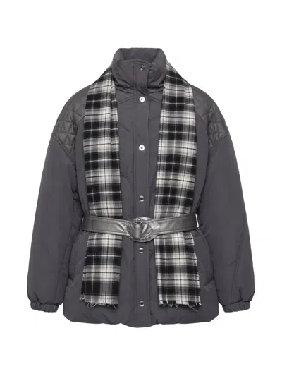 Marbell Amy Check-scarf Jacket In Gray