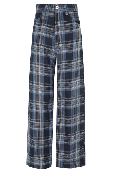 Marbell Blue Courtney Check Checkered Linen-blend Pants