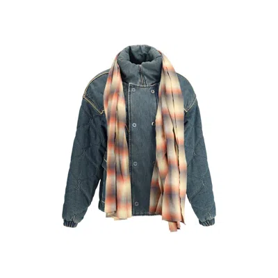 Marbell Denim Down Jacket With Scarf In Blue