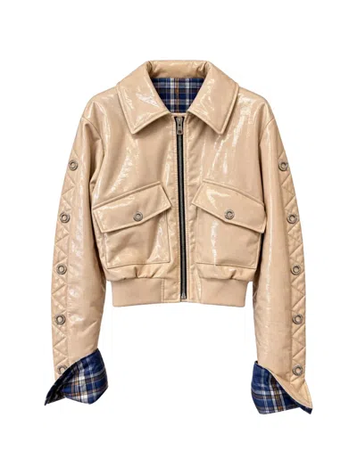 Marbell Emili Quilted-sleeve Jacket In Neutral