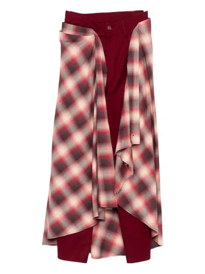 Marbell Plaid Layered Trousers In Red
