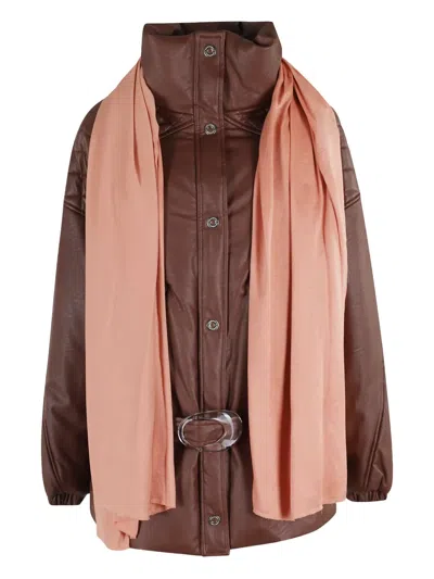 Marbell Quilted Belted Jacket In Brown
