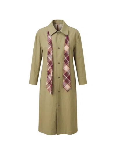 Marbell Victoria Plaid-trim Button-down Coat In Green