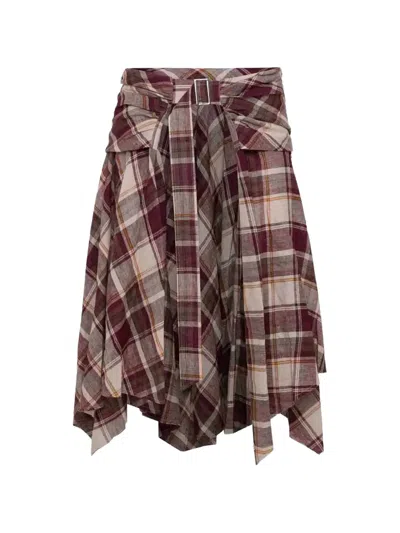 Marbell Vivienne Check-pattern Asymmetric Skirt In Red