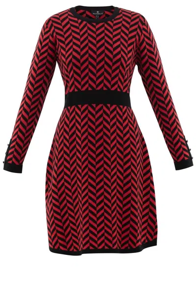 Marble 2-tone Chevron Sweater Dress In Red/black In Multi
