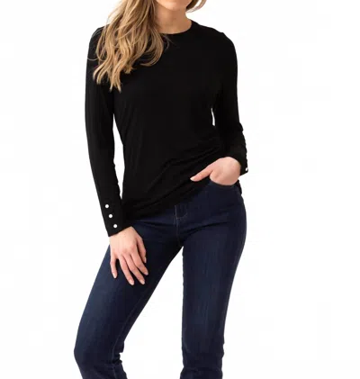 Marble Button Cuff Long Sleeve Top In Black