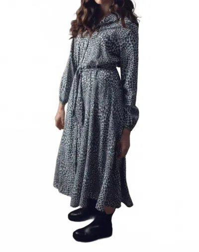 Marble Collared Fit & Flare Dress In Sea Foam Multi In Gray