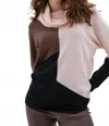 Marble Cowl Neck Color Block Sweater In Pink/brown In Pink