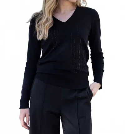Marble Crystals V-neck Sweater In Black