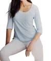 Marble Double Layer Scoop Neck Top In Turquoise In Blue