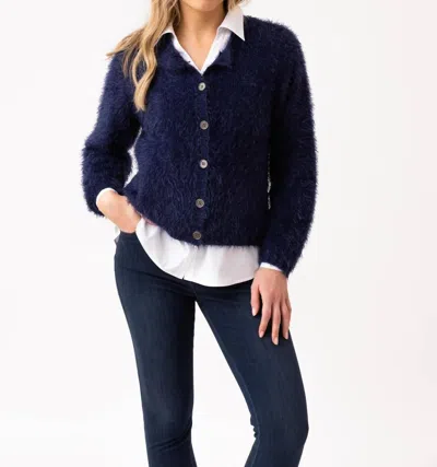 Marble Feather Yarn Knitted Cardigan In Blue