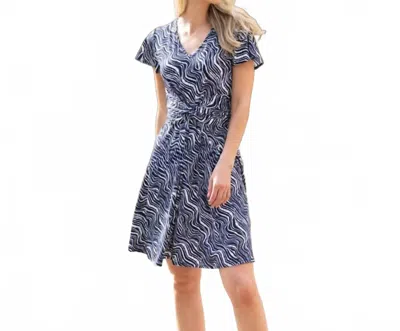 Marble Fit And Flare V-neck Dress -plus In Navy / White In Blue