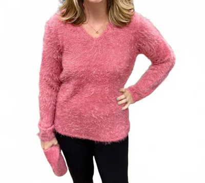 Marble Fuzzy Removable Neck Sweater In Rose In Pink