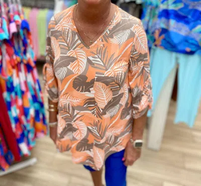 Marble Leafy Tunic Top In Orange Multi