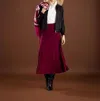 Marble Pleated Long Skirt In Burgundy In White