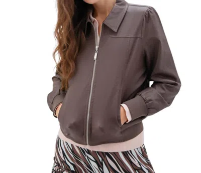 Marble Pleather Jacket In Chocolate In Gold