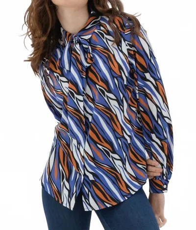 Marble Printed Blouse With Bow Detail In Cobalt Multi