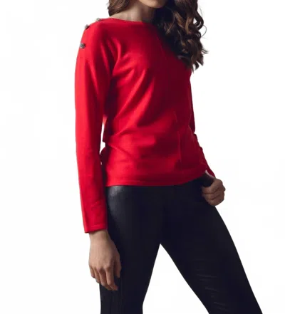 Marble Rhinestone-buttoned Sweater In Red