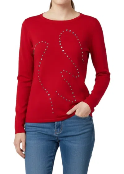 Marble Rhinestone Holiday Sweater In Red