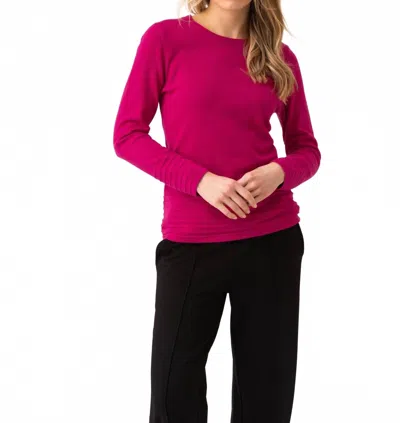 Marble Round Neck Rib Knit Sweater In Fuchsia In Pink