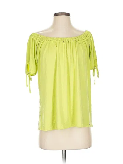 Marble Short Sleeve Top Green Off The Shoulder Neckline Tops