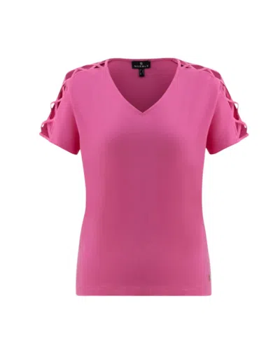 Marble Short Sleeve V-neck Top In Pink