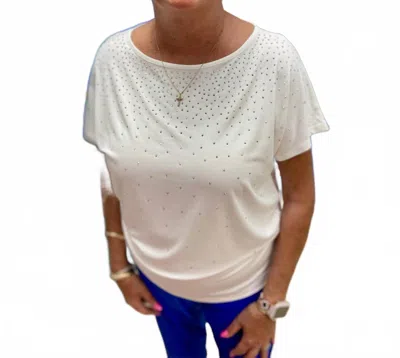 Marble Sparkles Round Neck Top In White