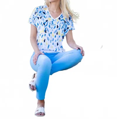 Marble Spots V-neck Top In Aqua Multi
